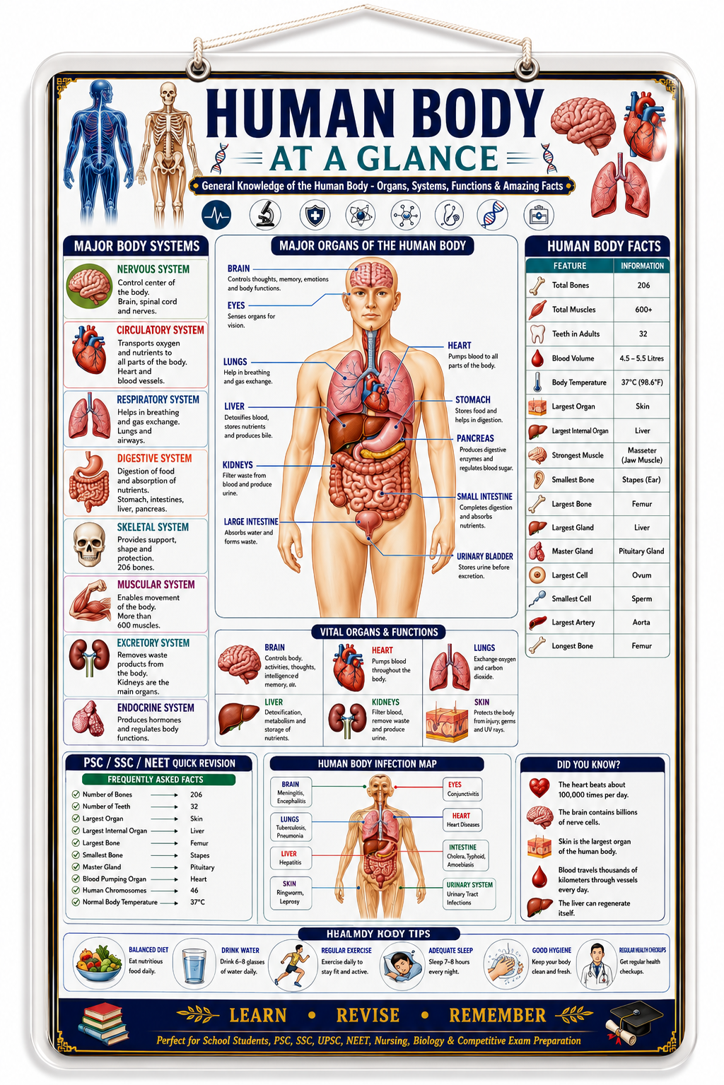 Human Body at a Glance Educational Poster (A4 Size Laminated)
