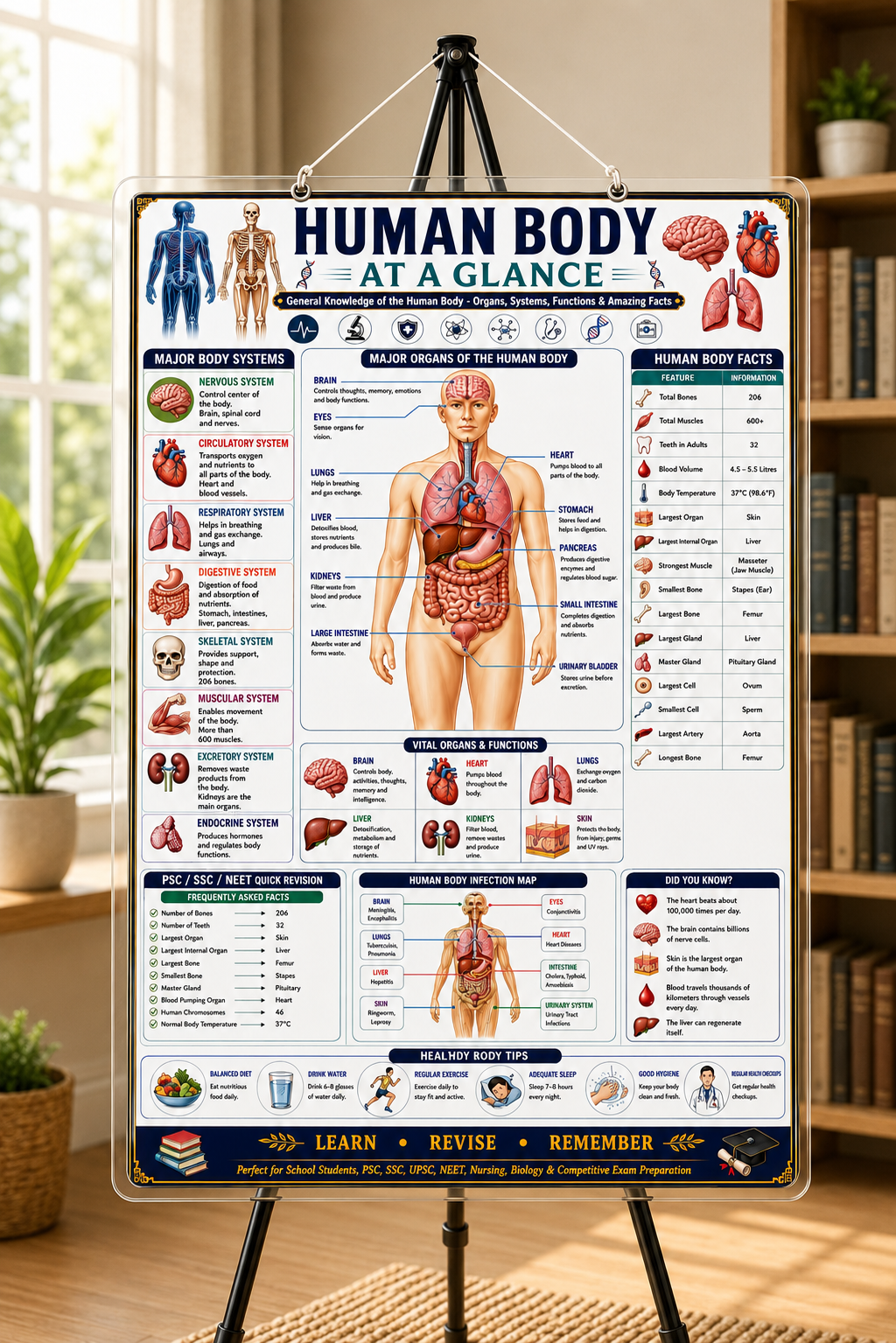 Human Body at a Glance Educational Poster (A4 Size Laminated)