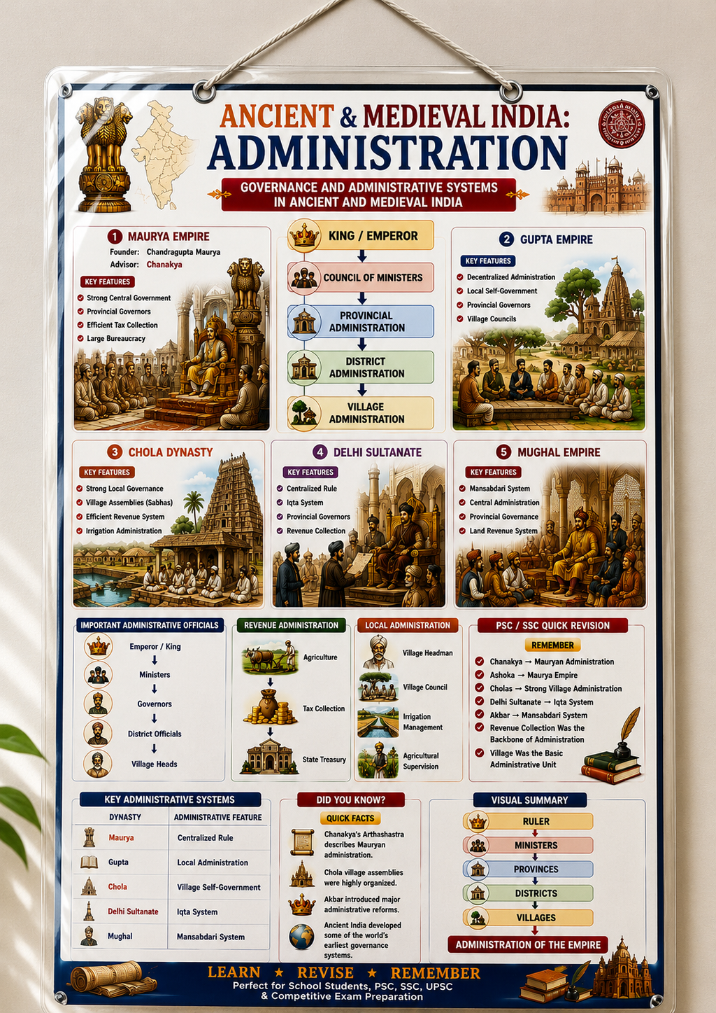 Ancient & Medieval India: Administration Educational Poster (A4 Size Laminated)