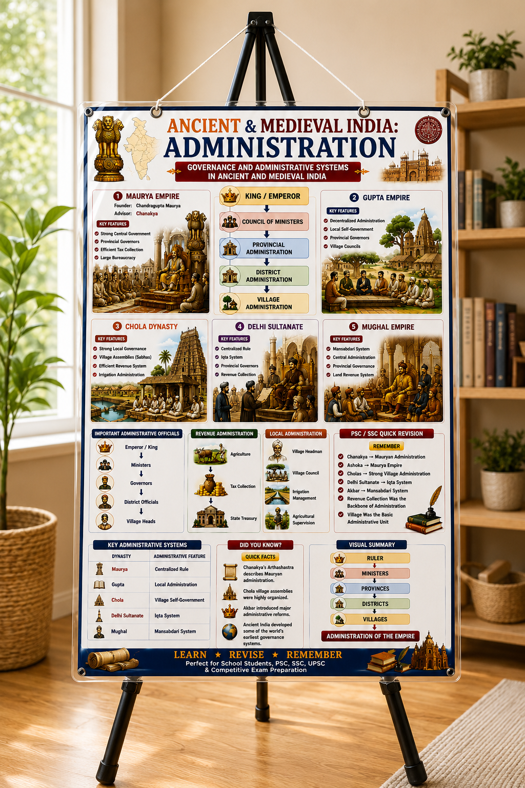Ancient & Medieval India: Administration Educational Poster (A4 Size Laminated)