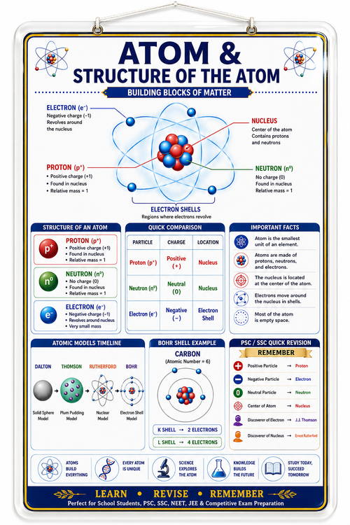 Atom & Structure of the Atom Educational Poster (A4 Size Laminated)