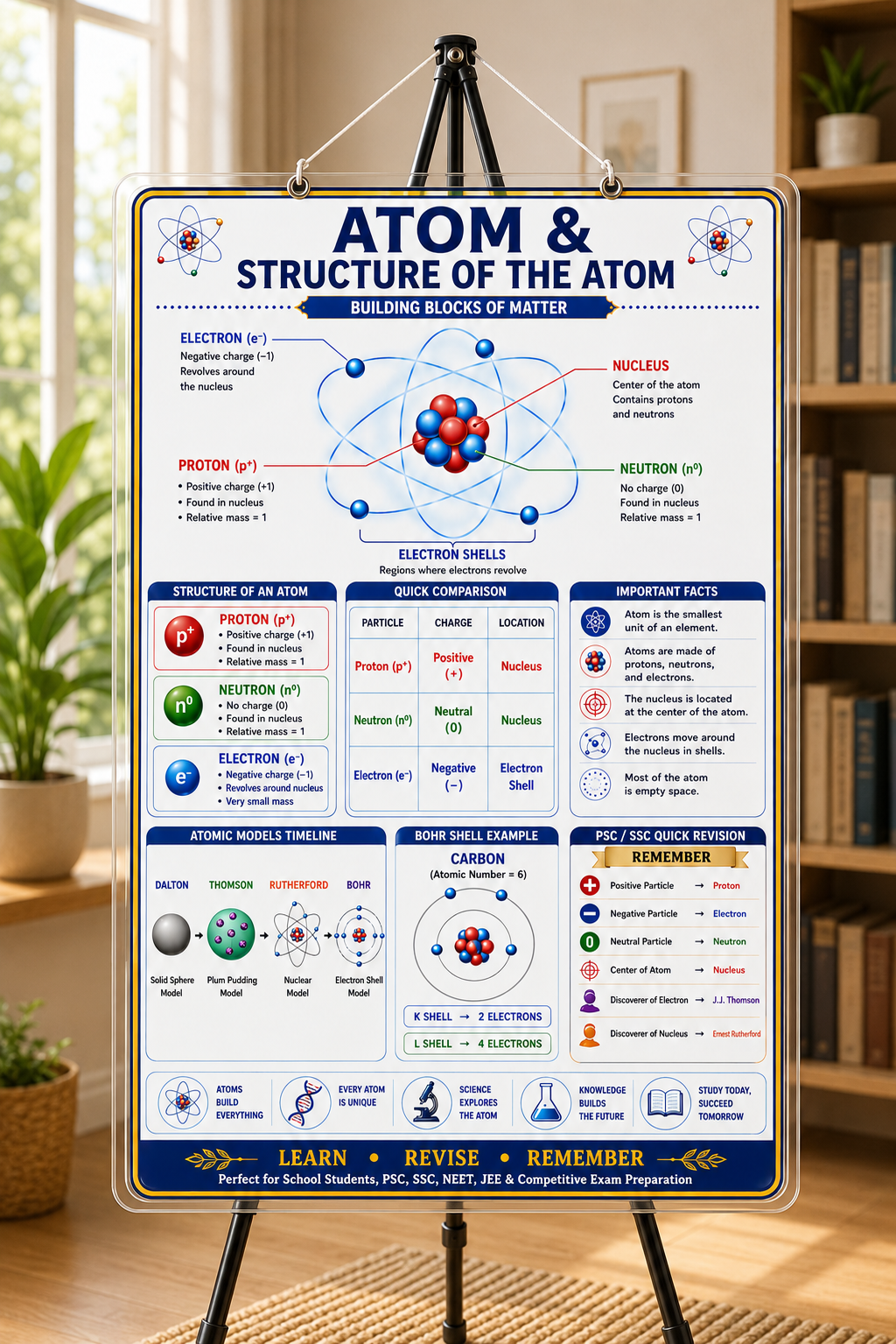 Atom & Structure of the Atom Educational Poster (A4 Size Laminated)