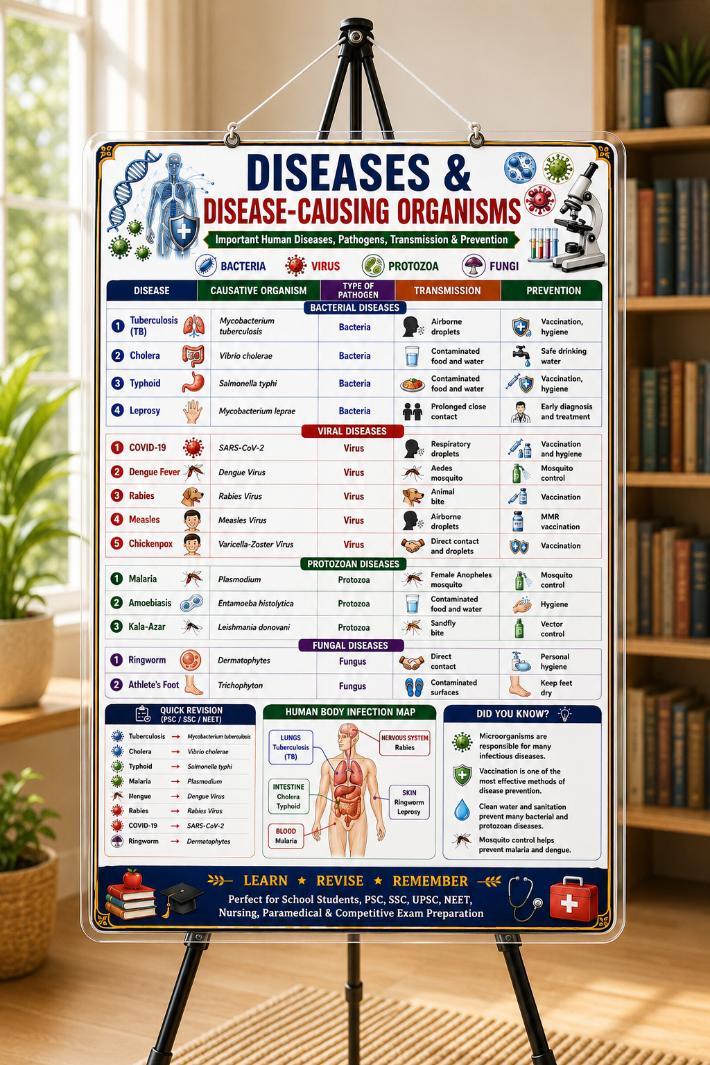 Diseases & Disease-Causing Organisms Educational Poster (A4 Size Laminated)