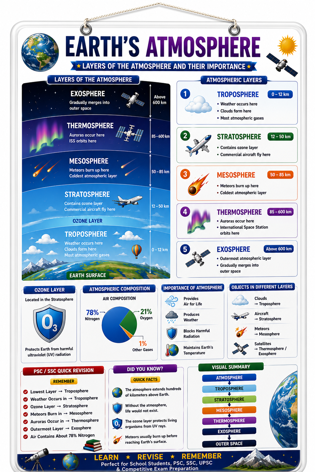 Earth's Atmosphere Educational Poster (A4 Size Laminated)