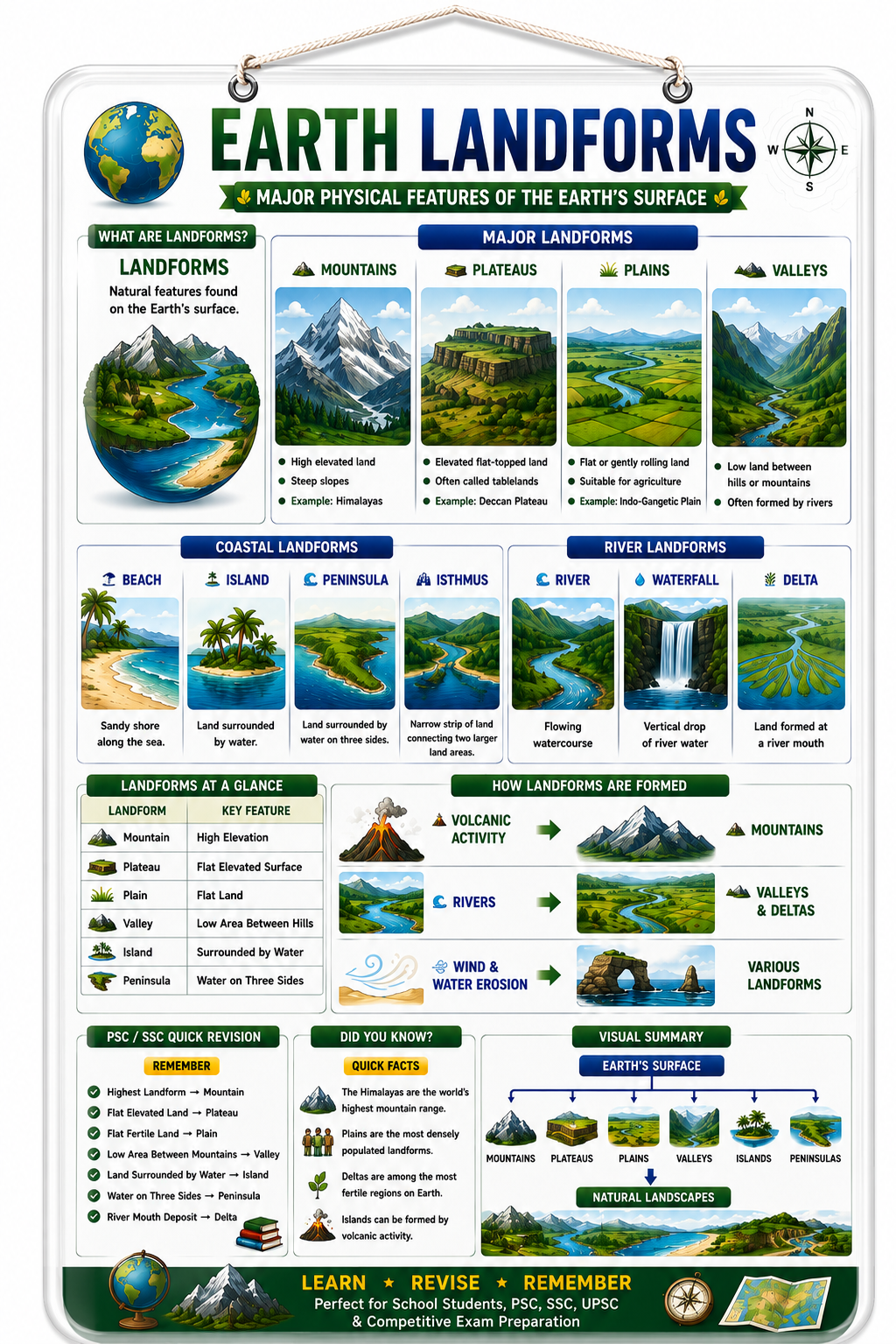 Earth Landforms Educational Poster (A4 Size Laminated)
