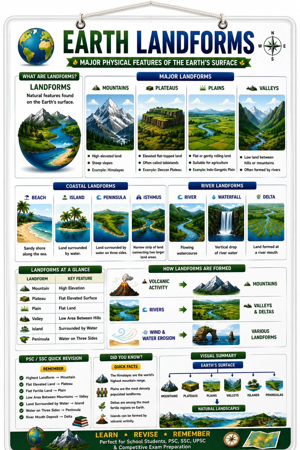Earth Landforms Educational Poster (A4 Size Laminated)