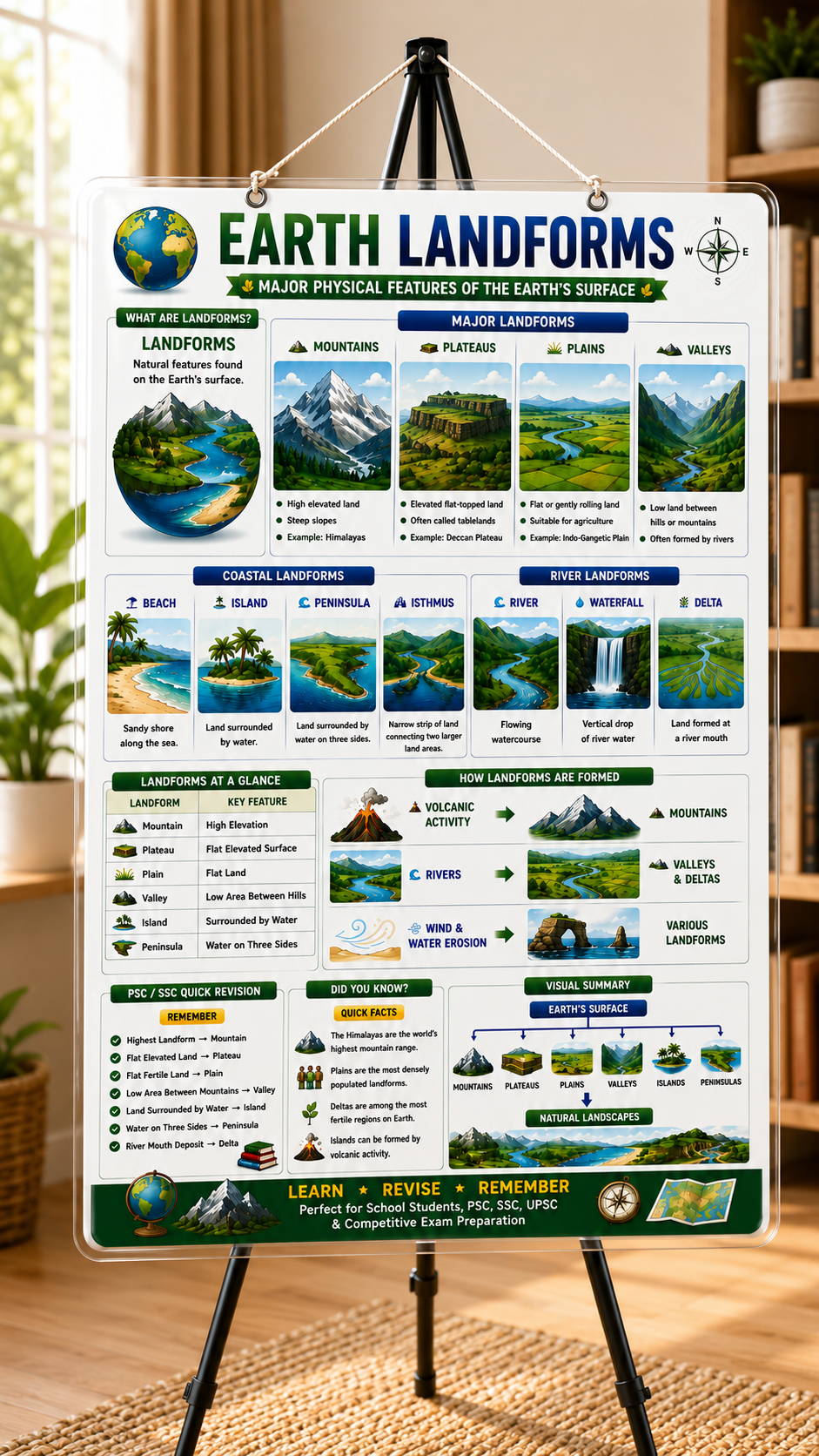 Earth Landforms Educational Poster (A4 Size Laminated)