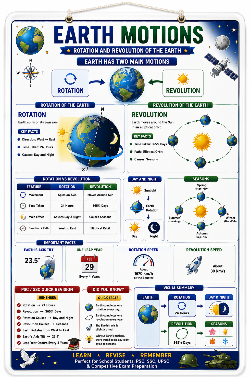 Earth Motions Educational Poster (A4 Size Laminated)