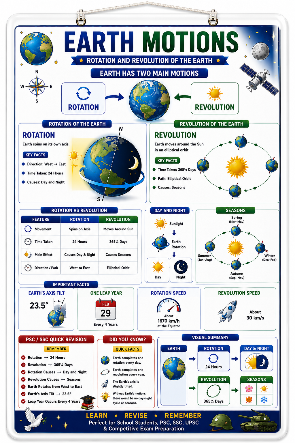 Earth Motions Educational Poster (A4 Size Laminated)