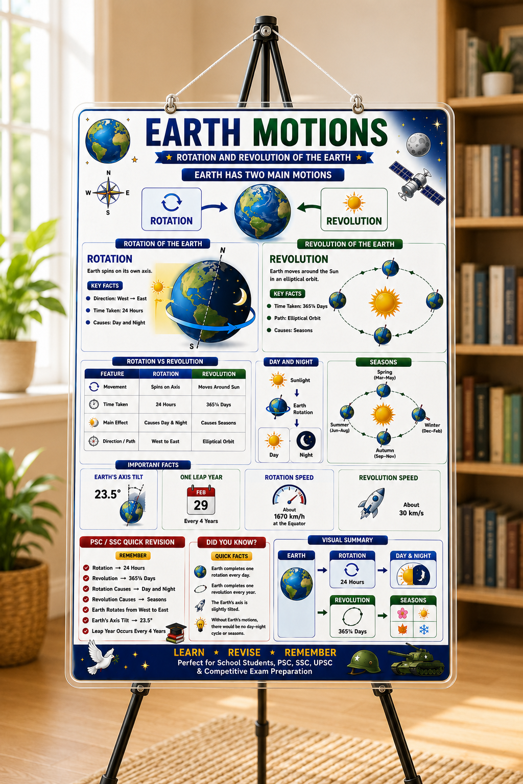 Earth Motions Educational Poster (A4 Size Laminated)