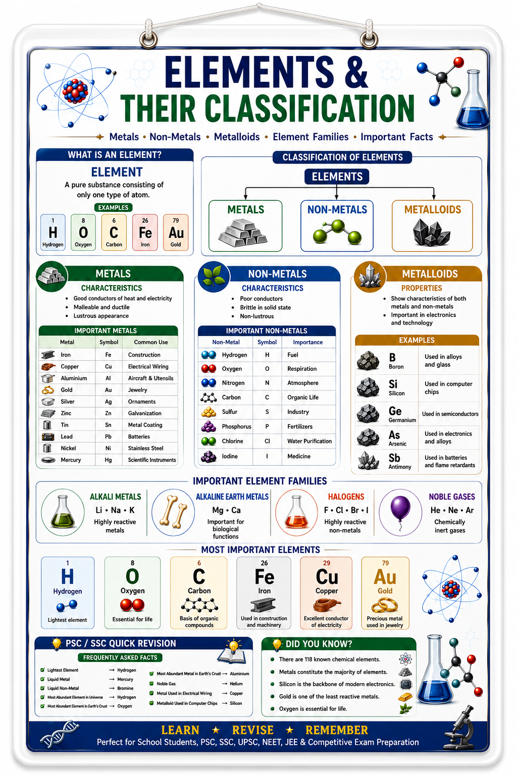 Elements & Their Classification Educational Poster (A4 Size Laminated)