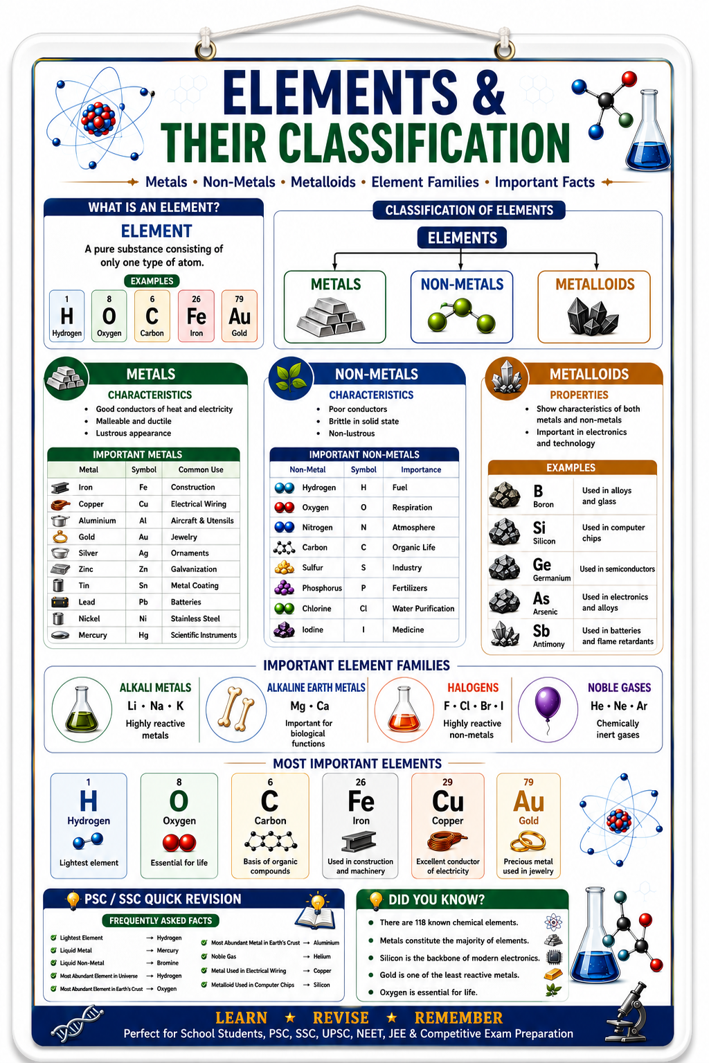 Elements & Their Classification Educational Poster (A4 Size Laminated)