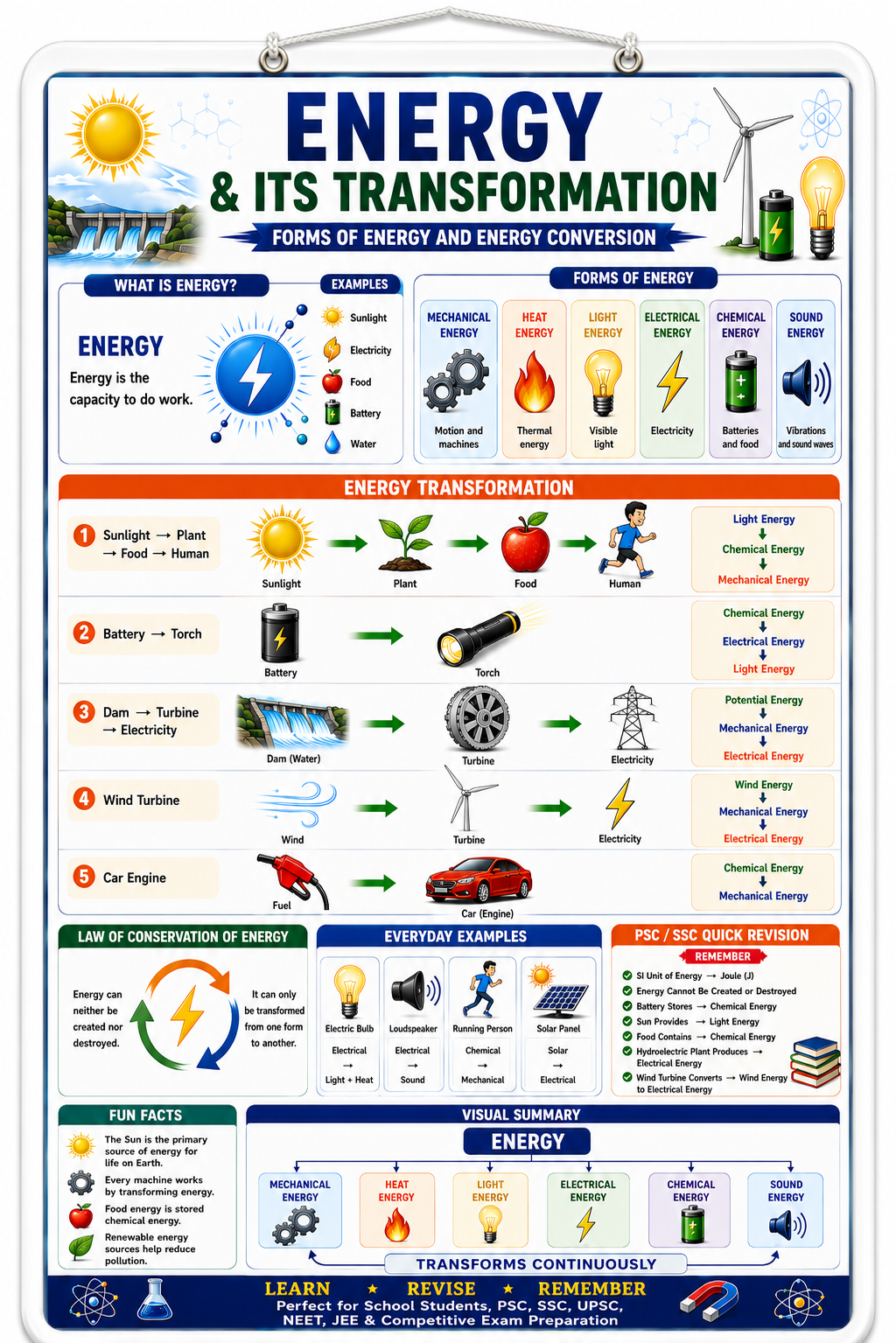Energy & Its Transformation Educational Poster (A4 Size Laminated)
