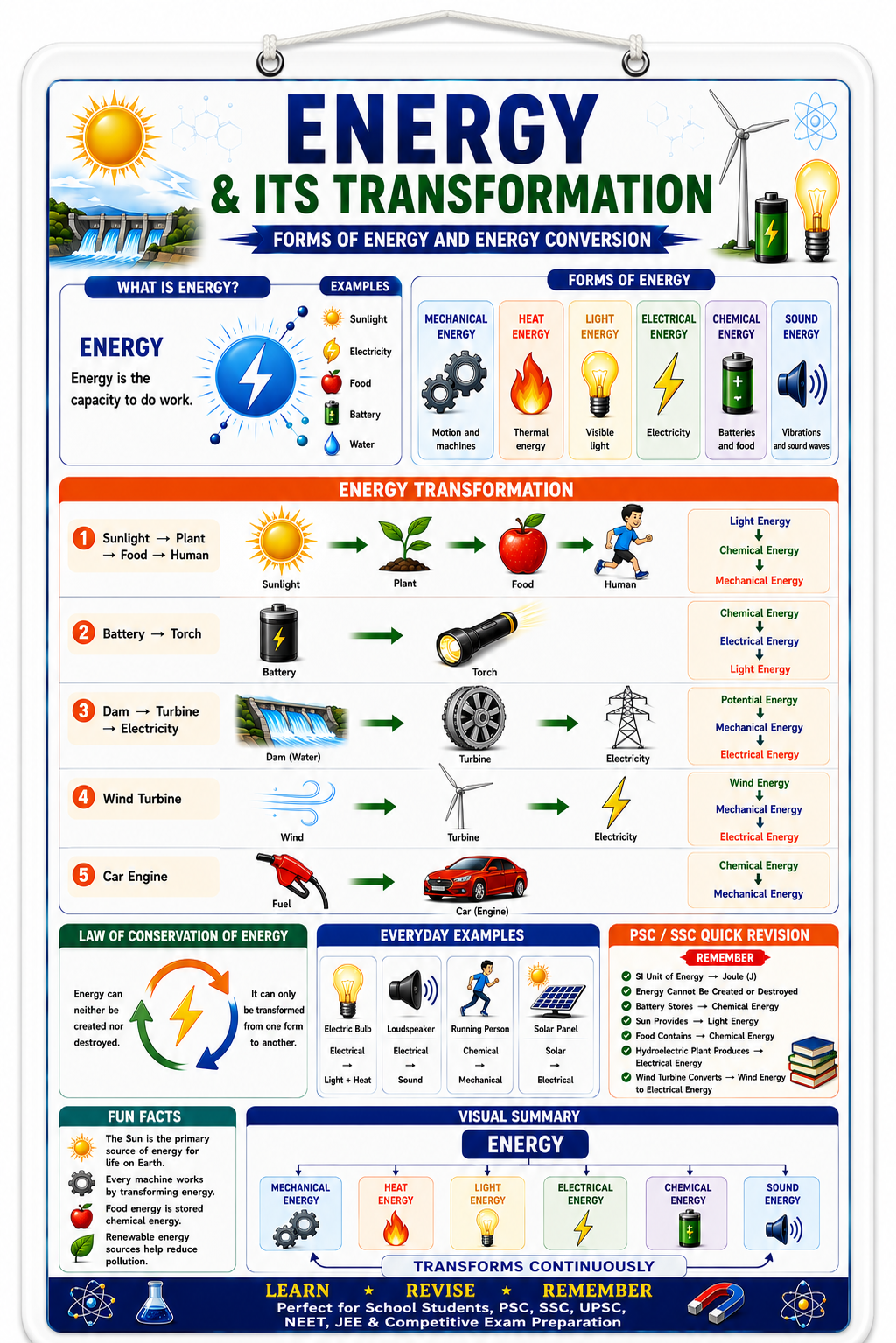 Energy & Its Transformation Educational Poster (A4 Size Laminated)
