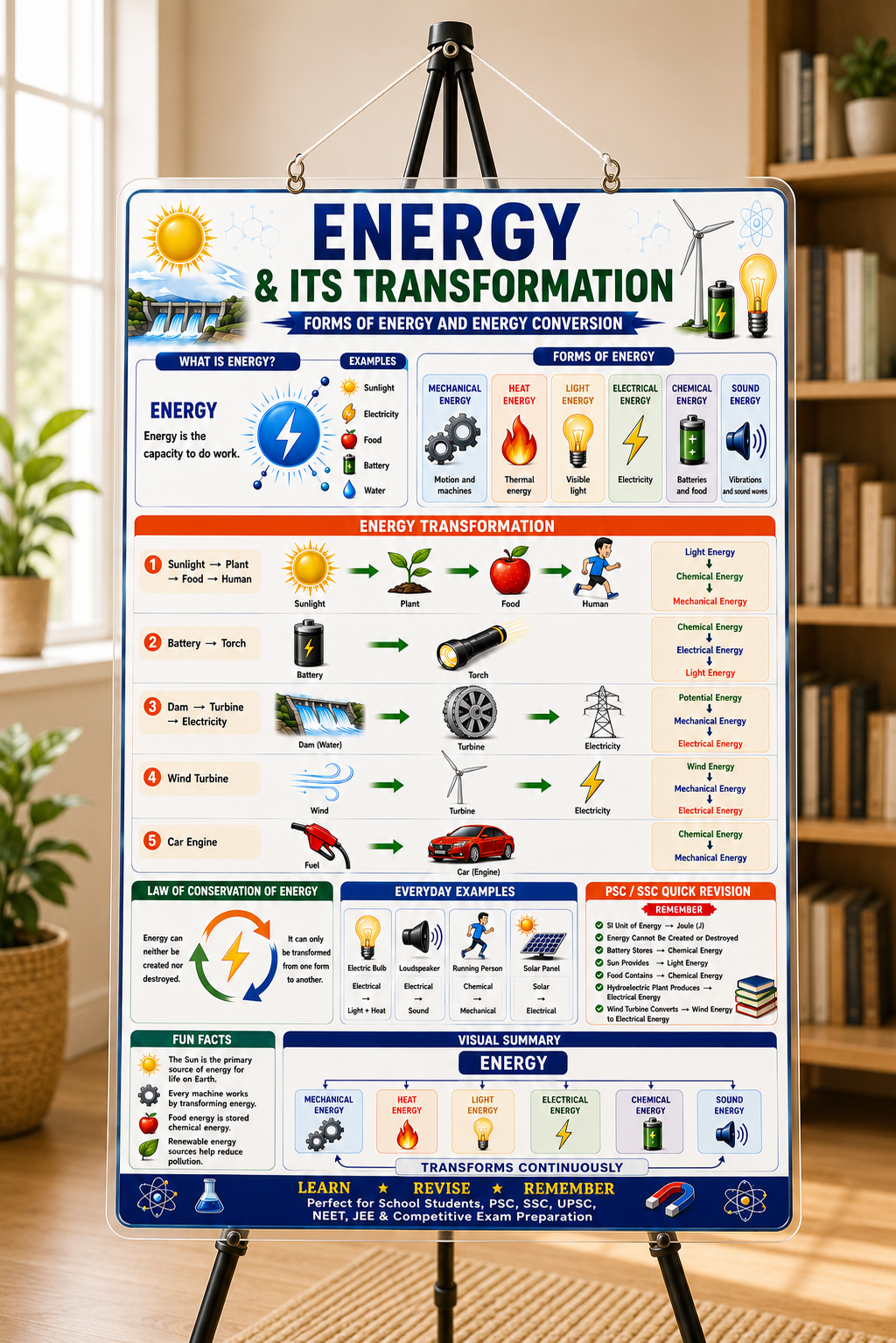 Energy & Its Transformation Educational Poster (A4 Size Laminated)