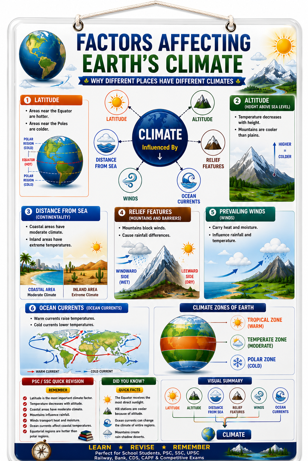Factors Affecting Earth's Climate Educational Poster (A4 Size Laminated)