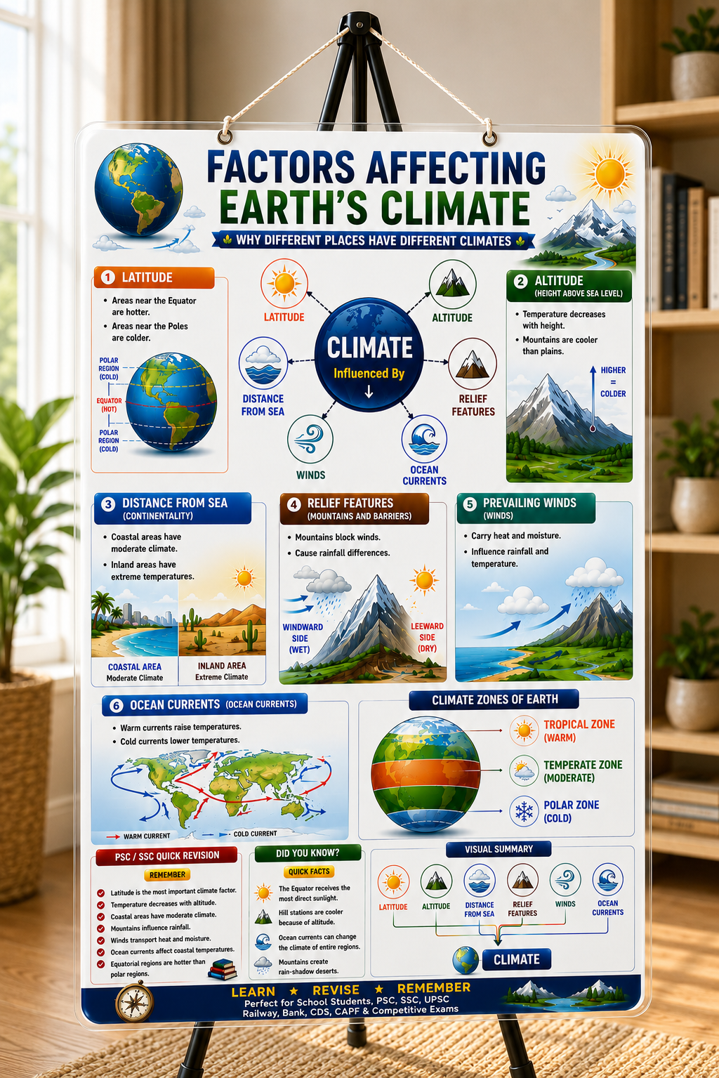 Factors Affecting Earth's Climate Educational Poster (A4 Size Laminated)