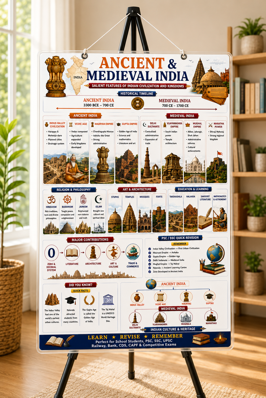 Ancient & Medieval India History Timeline Educational Poster (A4 Size Laminated)