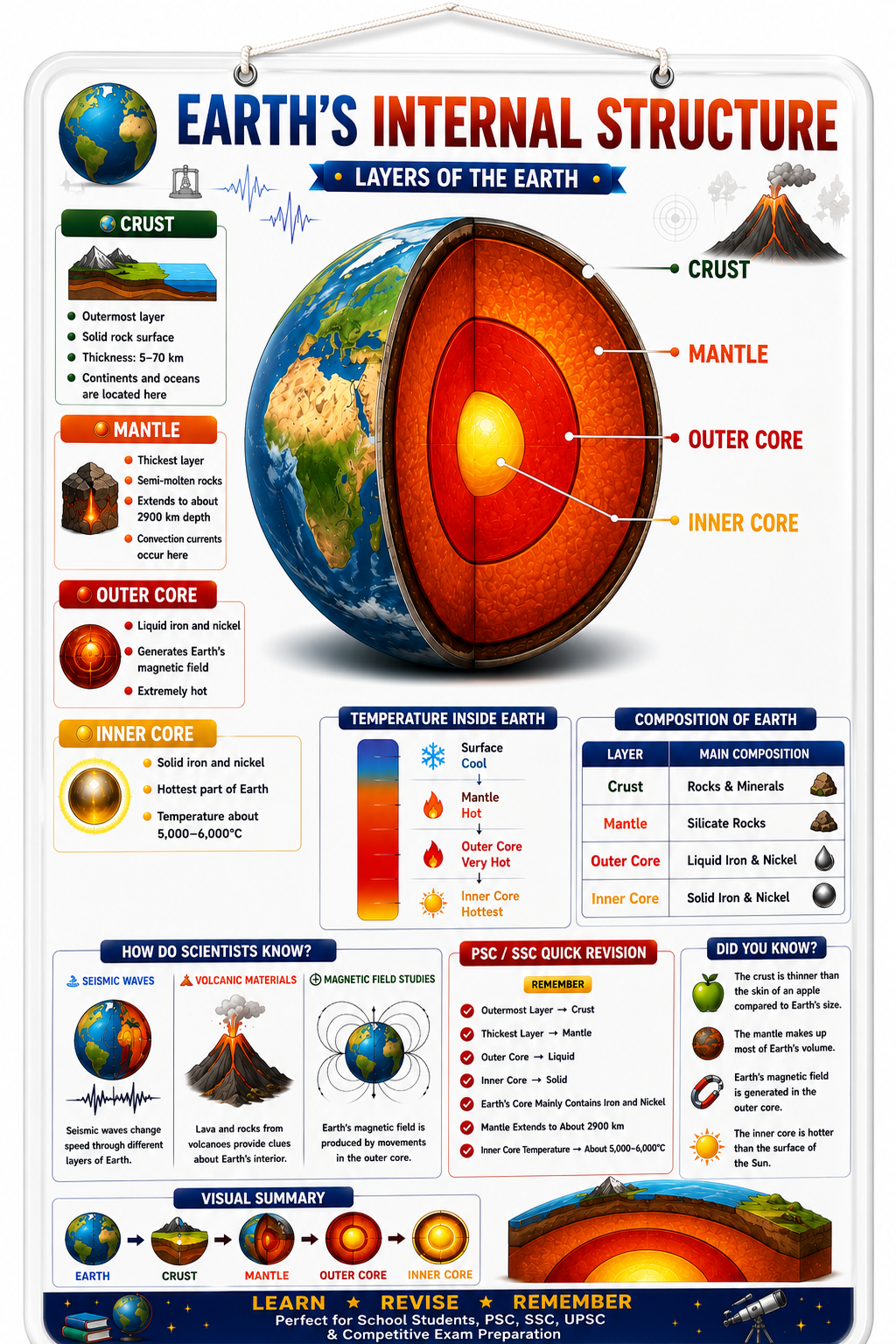 Earth’s Internal Structure Educational Poster (A4 Size Laminated)
