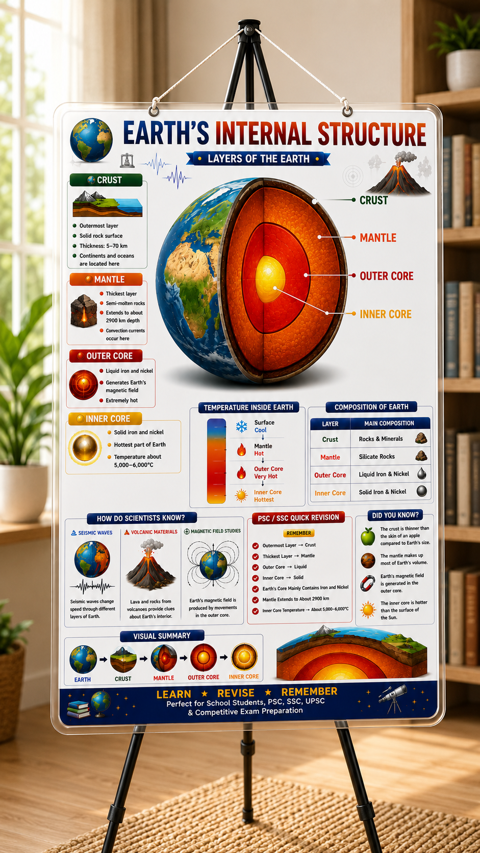 Earth’s Internal Structure Educational Poster (A4 Size Laminated)