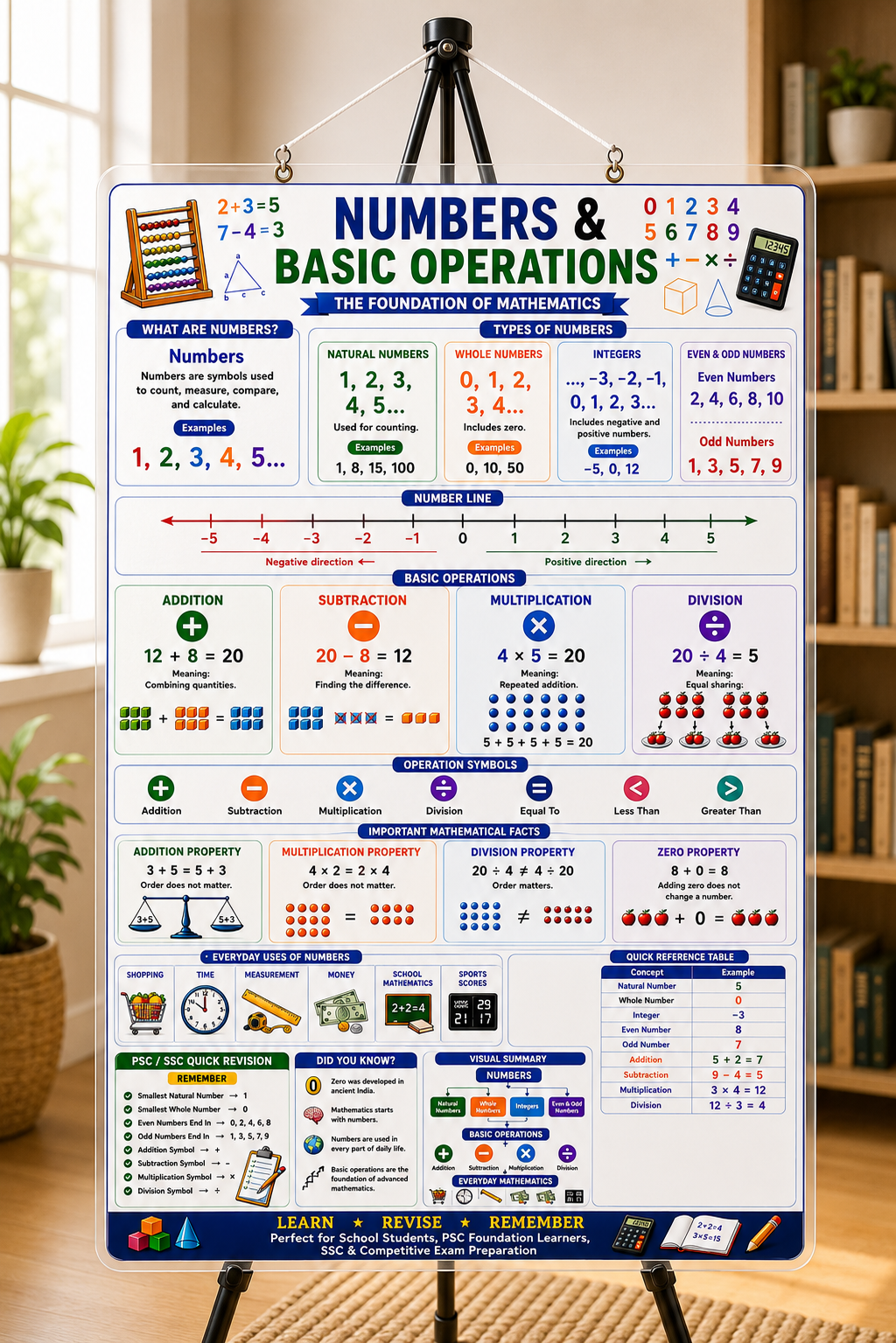 Numbers & Basic Operations Educational Poster (A4 Size Laminated)