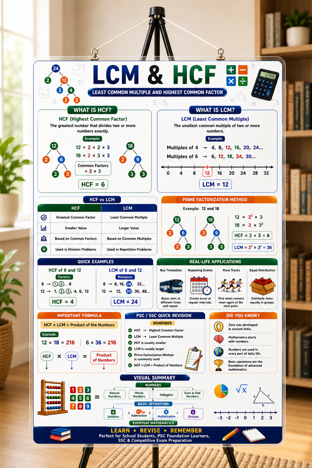 LCM & HCF Educational Poster (A4 Size Laminated)