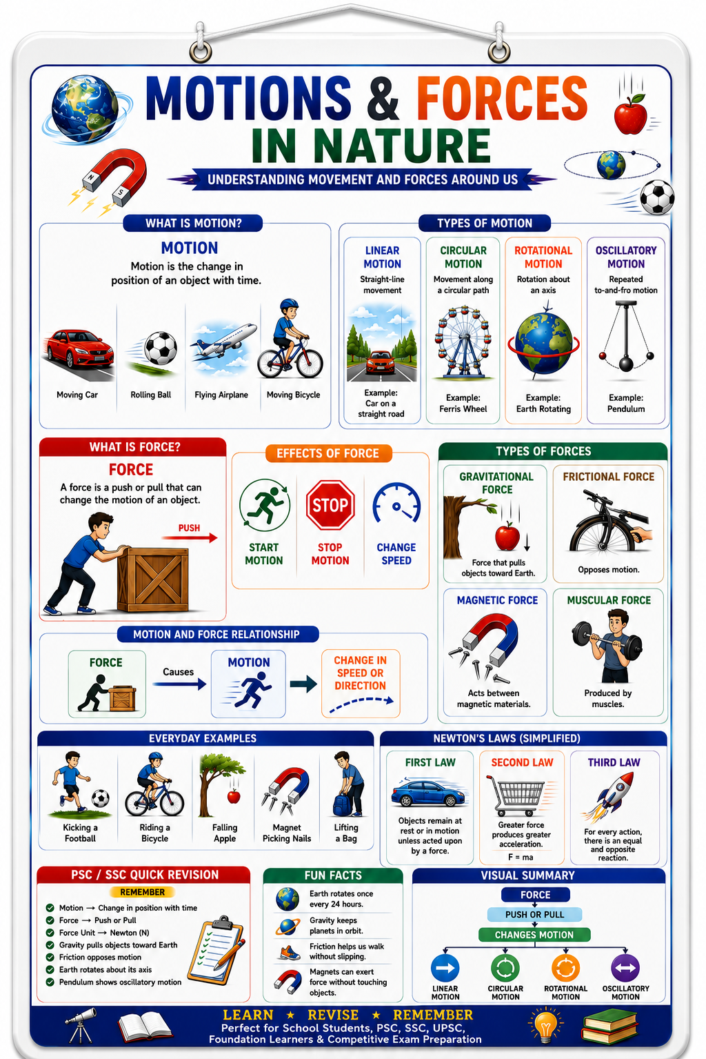 Motions & Forces in Nature Educational Poster (A4 Size Laminated)