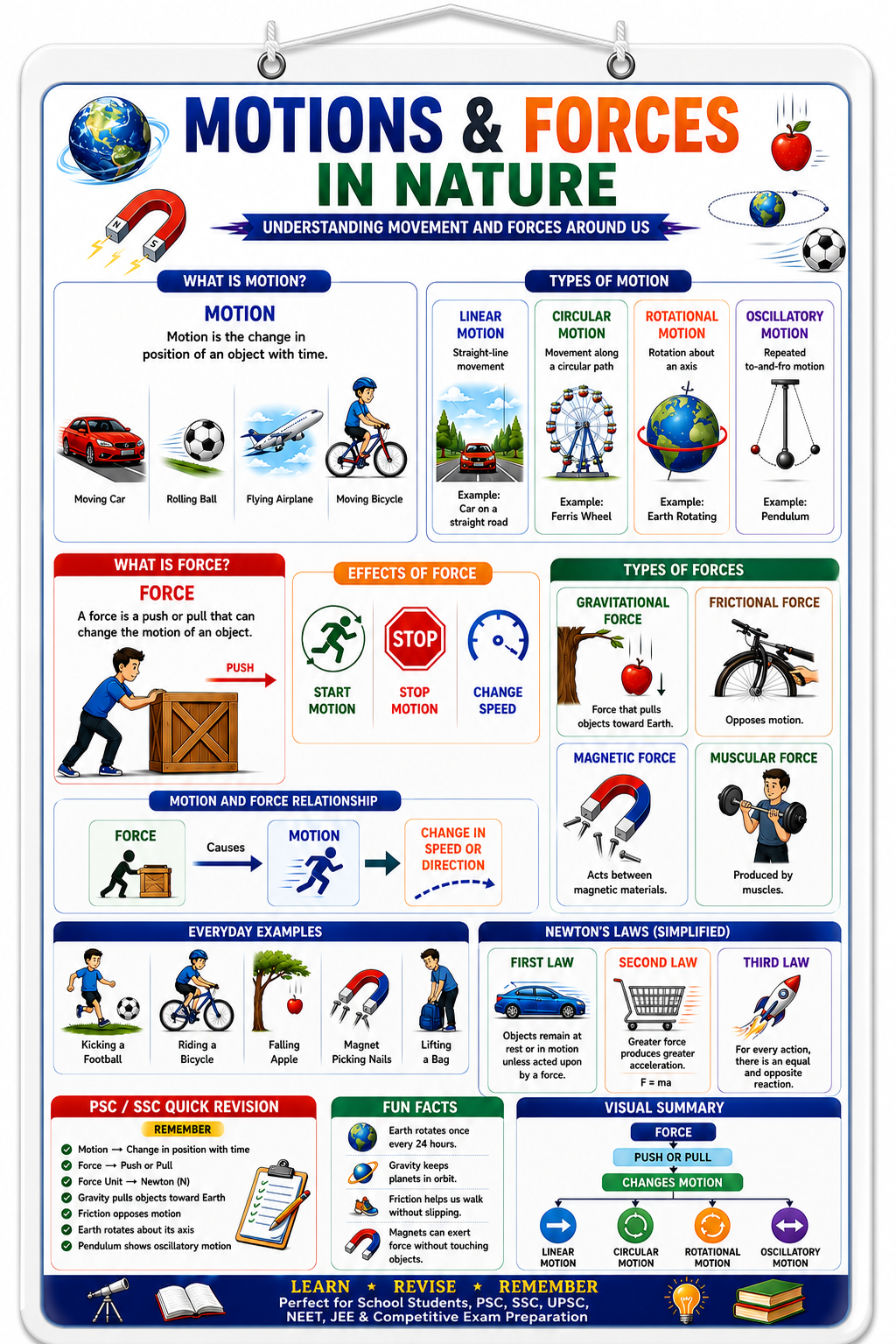 Motions & Forces in Nature Educational Poster (A4 Size Laminated)