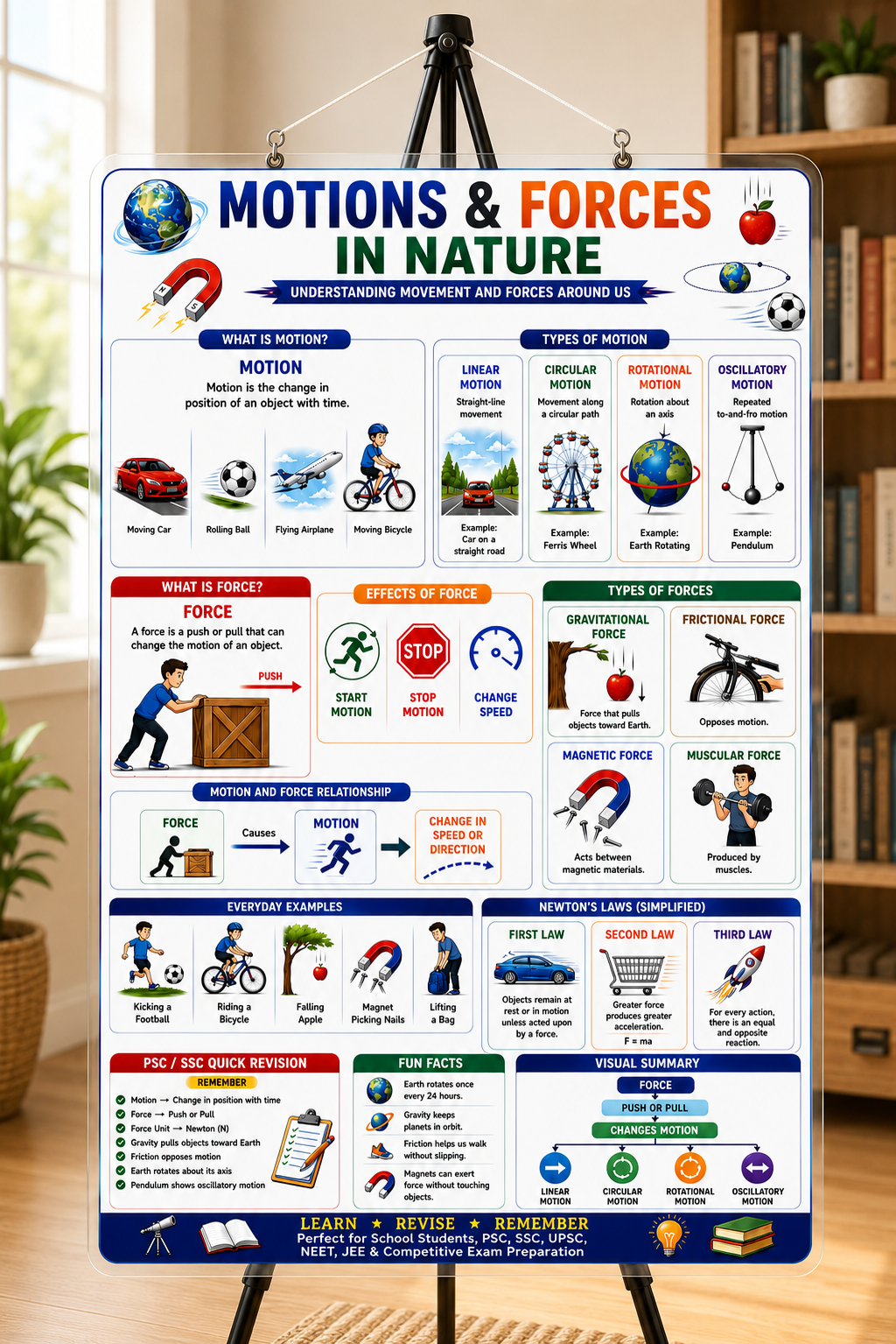 Motions & Forces in Nature Educational Poster (A4 Size Laminated)