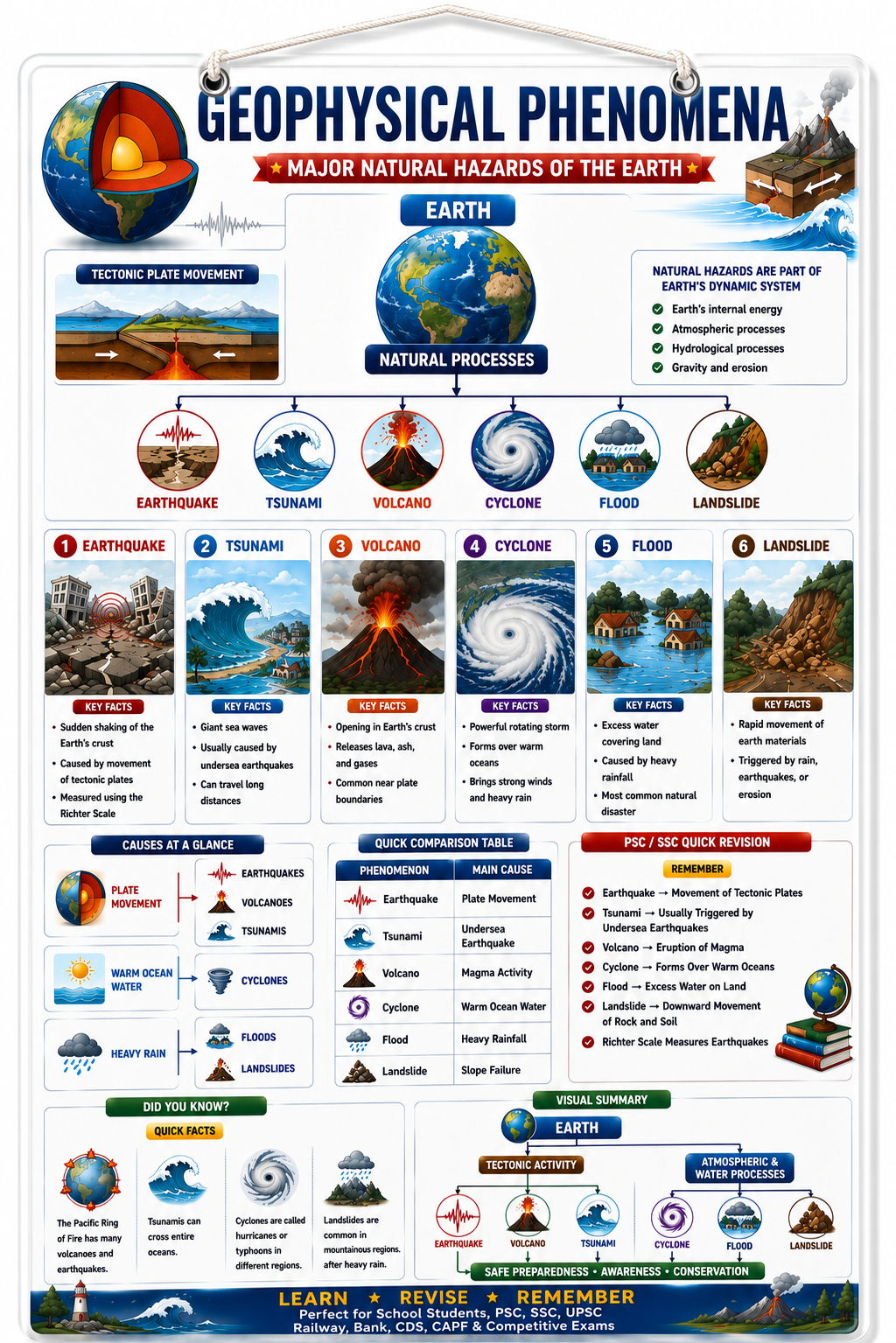 Geophysical Phenomena Educational Poster (A4 Size Laminated)