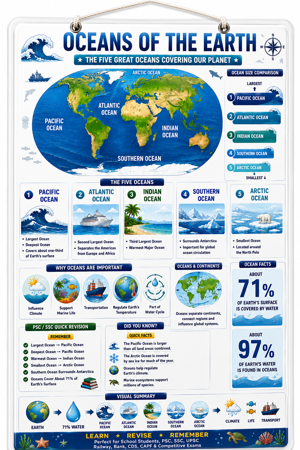 Oceans of the Earth Educational Poster (A4 Size Laminated)