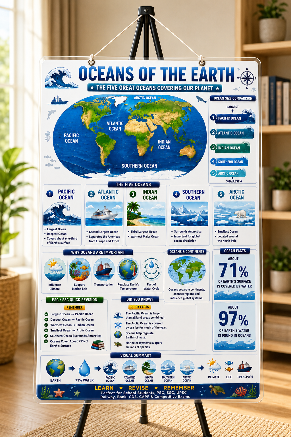 Oceans of the Earth Educational Poster (A4 Size Laminated)