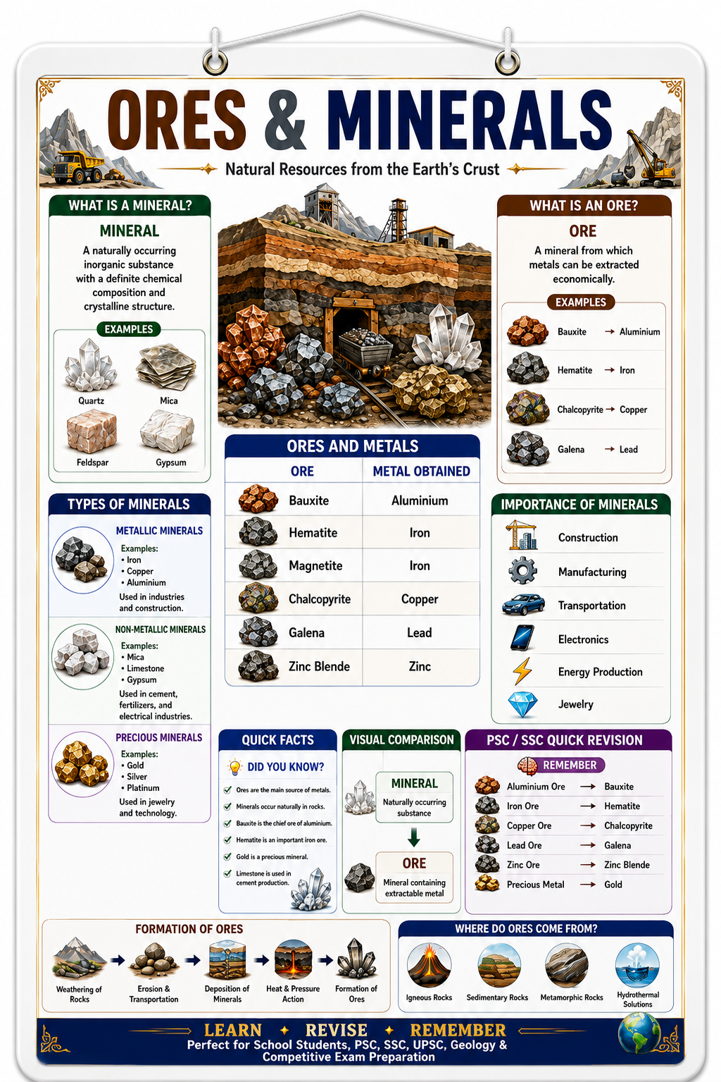 Ores & Minerals Educational Poster (A4 Size Laminated)