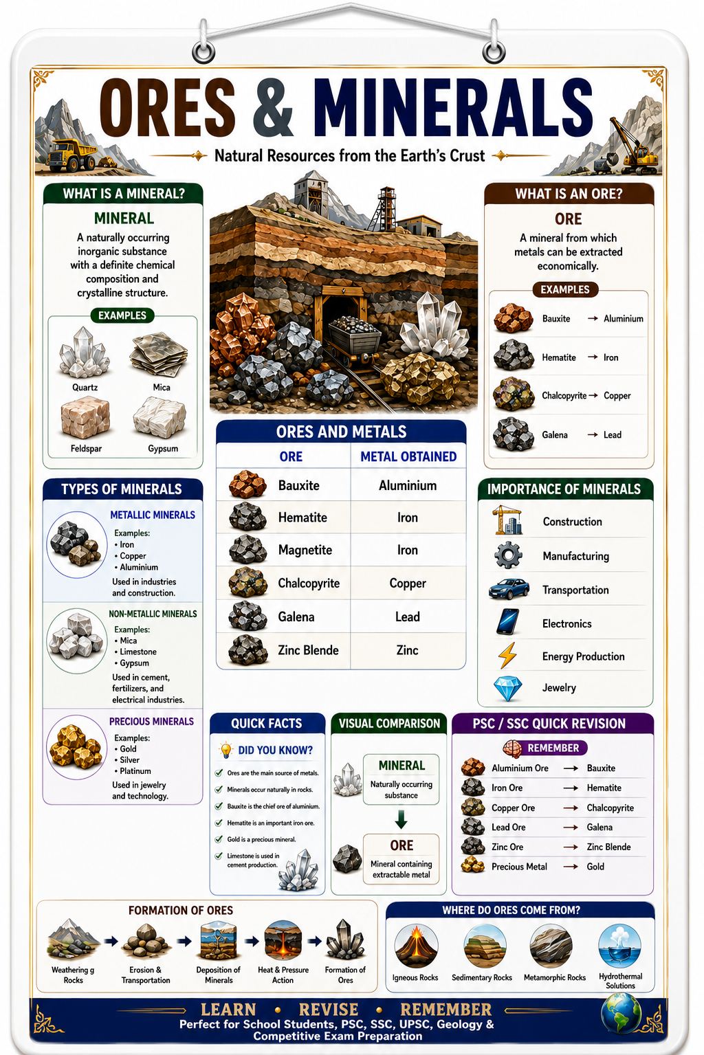 Ores & Minerals Educational Poster (A4 Size Laminated)
