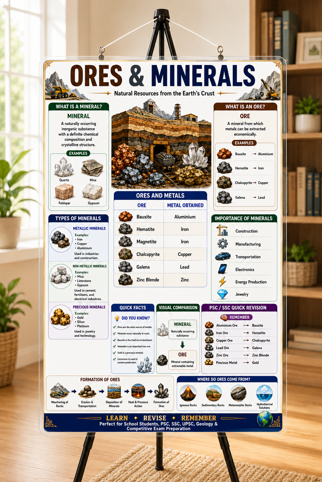 Ores & Minerals Educational Poster (A4 Size Laminated)