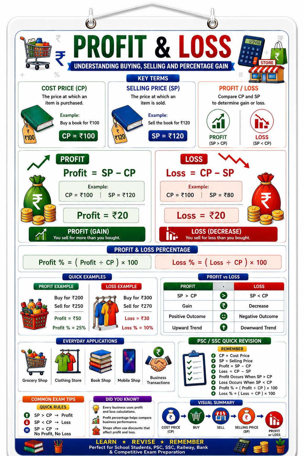 Profit & Loss Educational Poster (A4 Size Laminated)