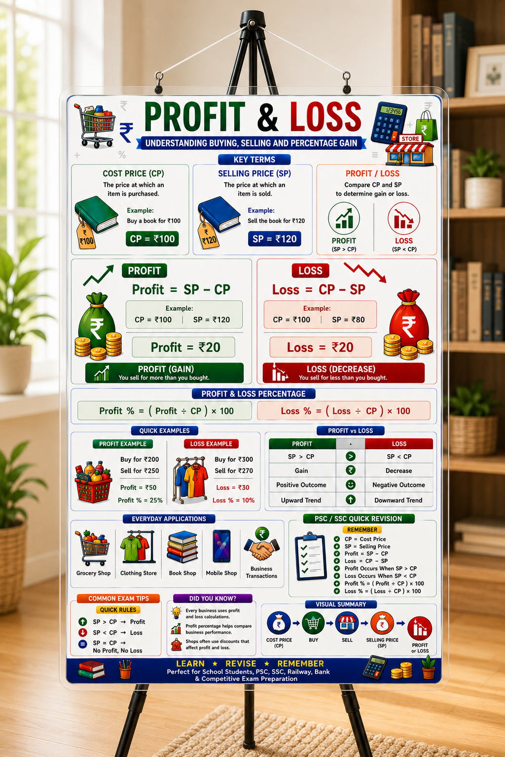 Profit & Loss Educational Poster (A4 Size Laminated)