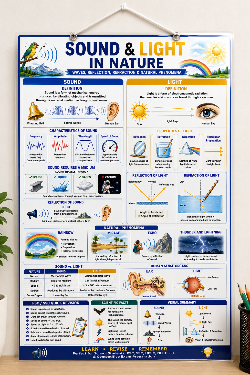 Sound & Light in Nature Educational Poster (A4 Size Laminated)