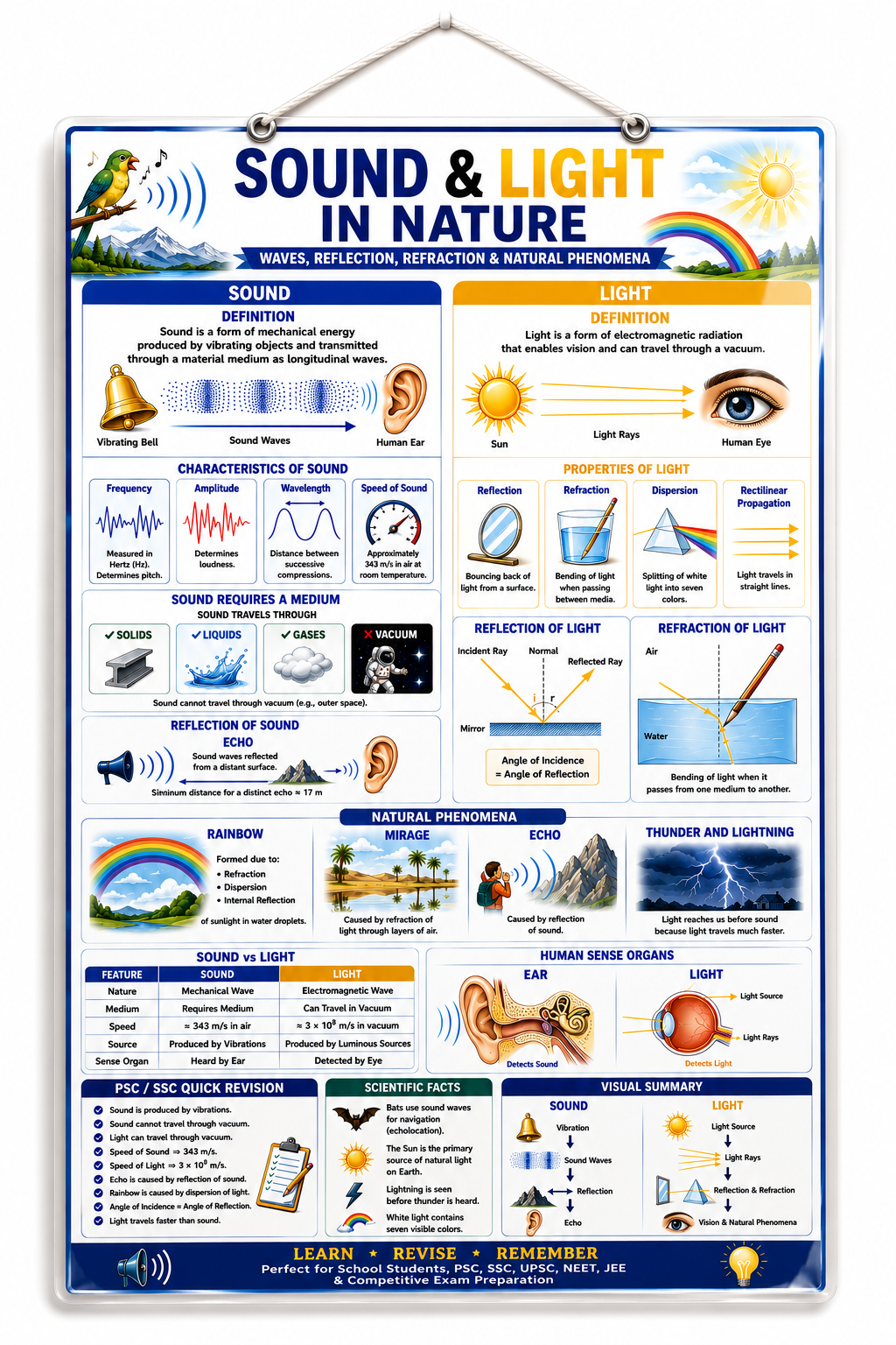 Sound & Light in Nature Educational Poster (A4 Size Laminated)