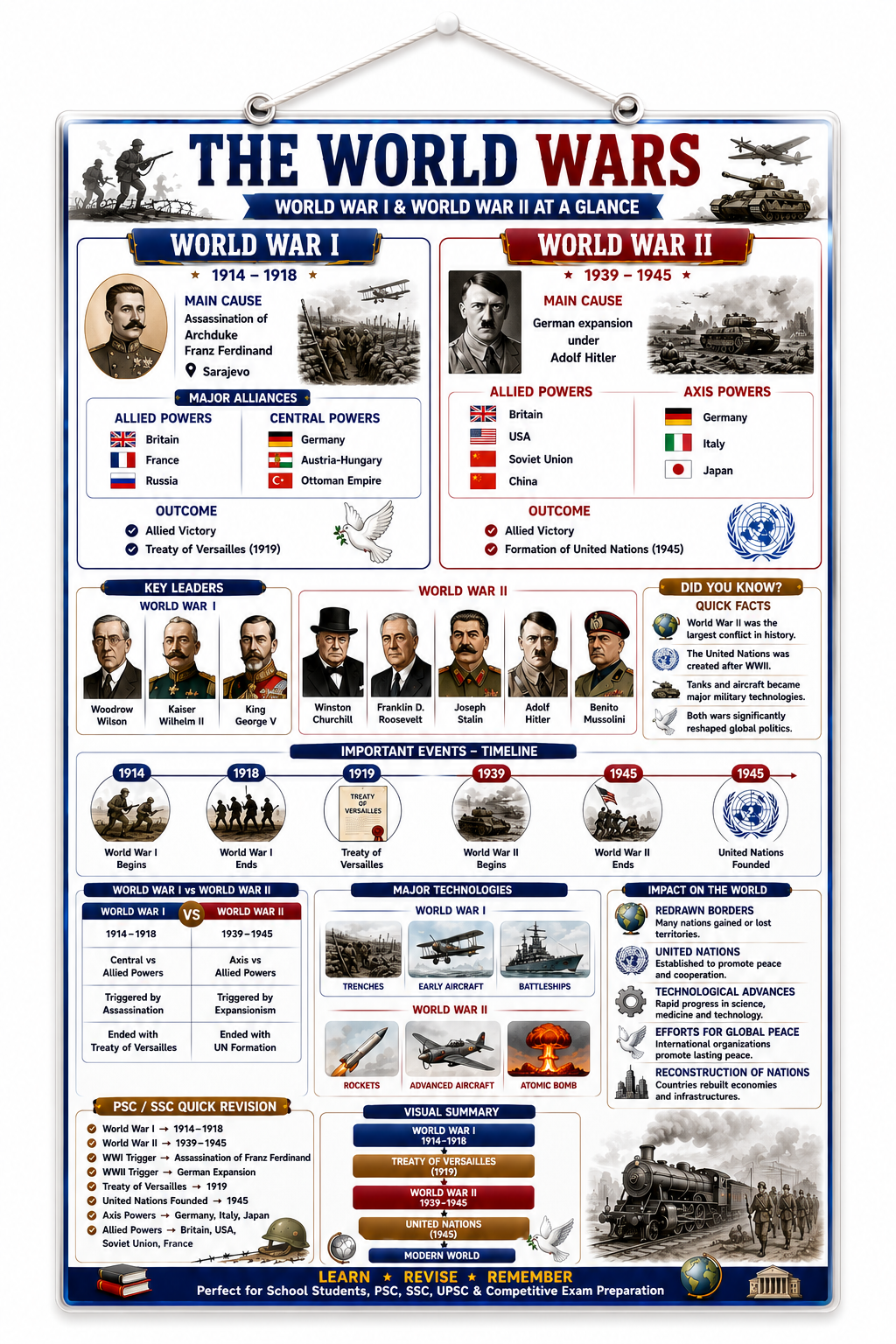 The World Wars Educational Poster (A4 Size Laminated)