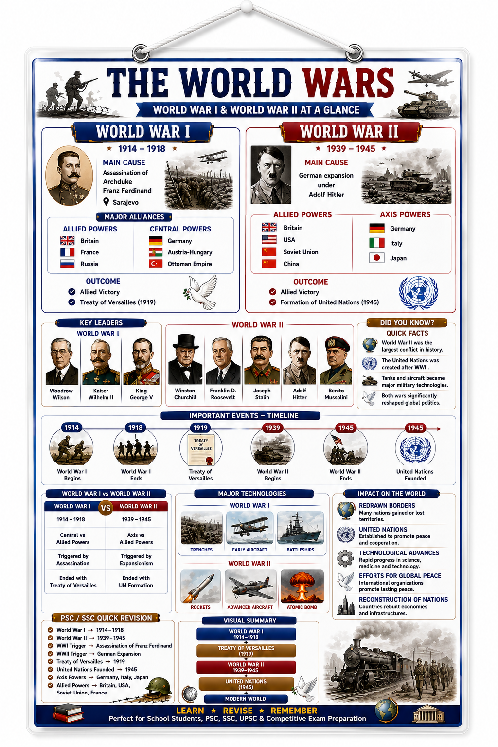 The World Wars Educational Poster (A4 Size Laminated)