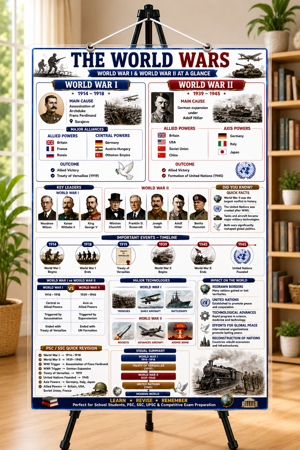 The World Wars Educational Poster (A4 Size Laminated)