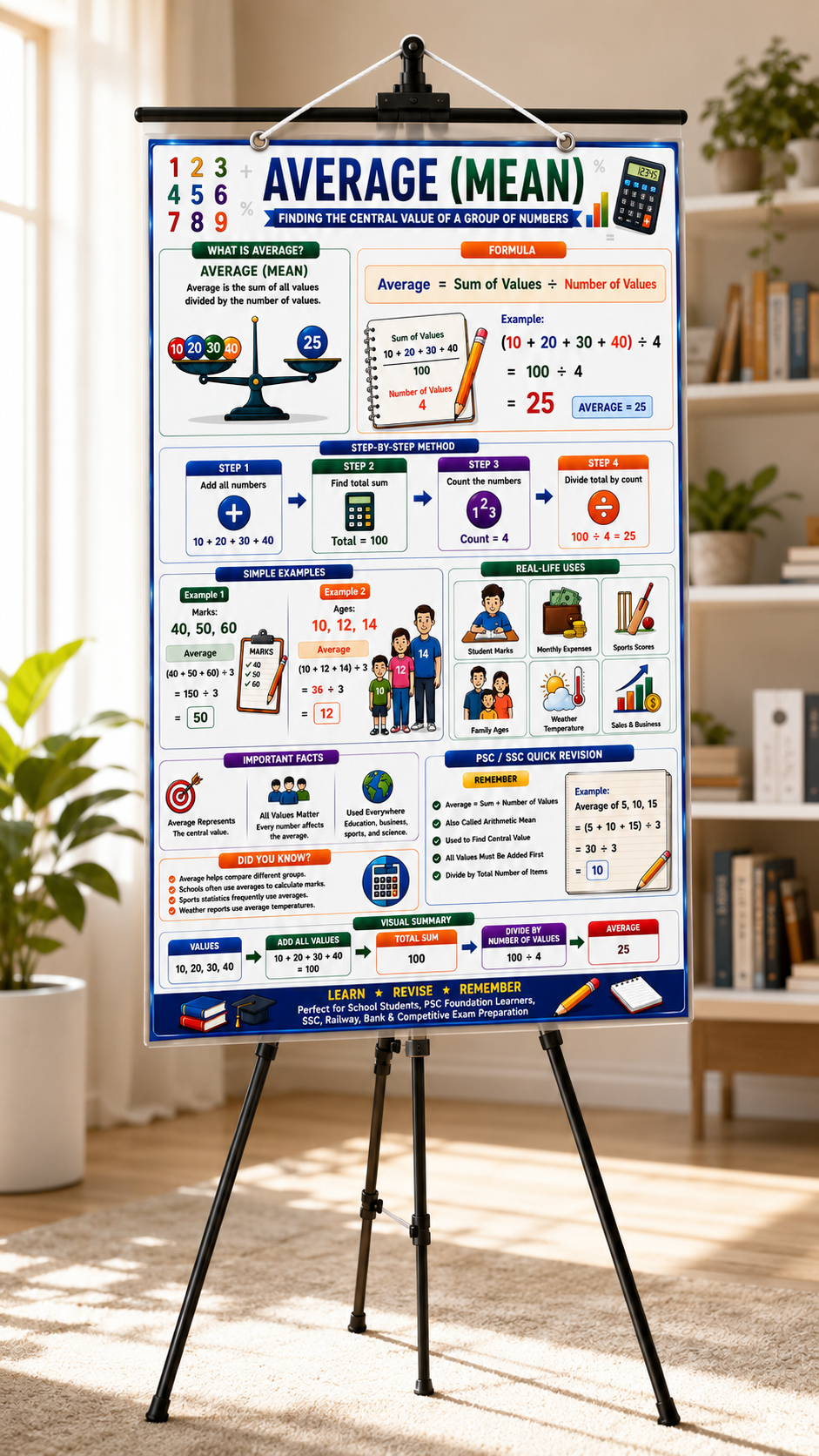 Average (Mean) Educational Poster (A4 Size Laminated)