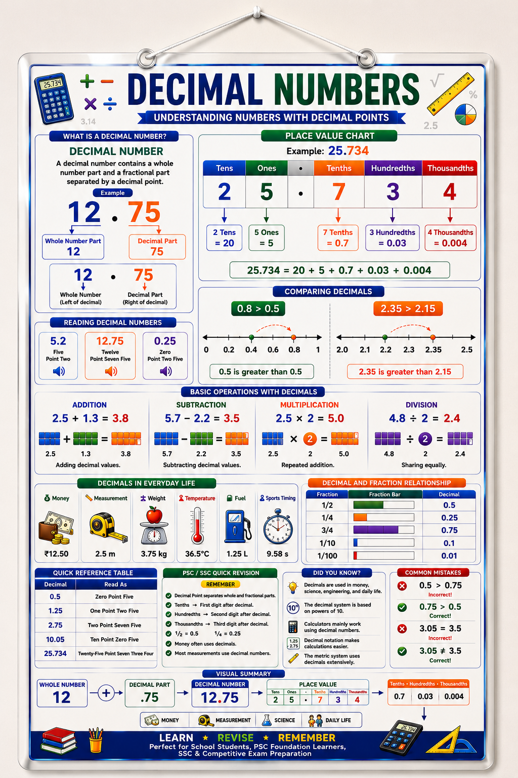 Decimal Numbers Educational Poster (A4 Size Laminated)