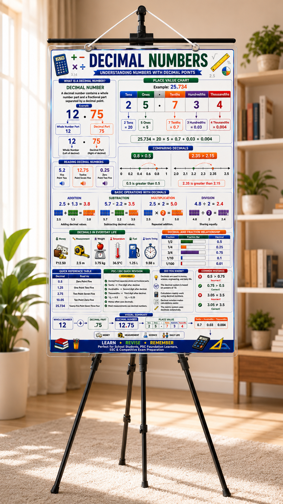 Decimal Numbers Educational Poster (A4 Size Laminated)