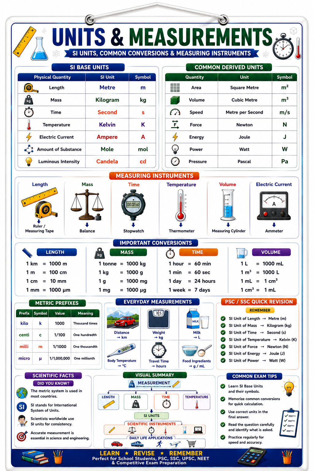 Units & Measurements Educational Poster (A4 Size Laminated)