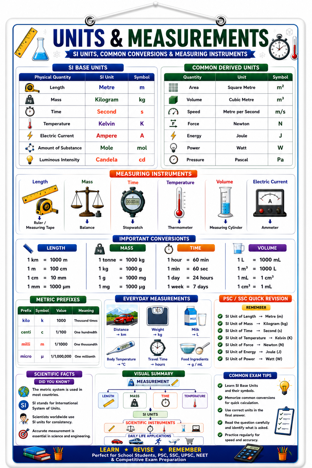 Units & Measurements Educational Poster (A4 Size Laminated)