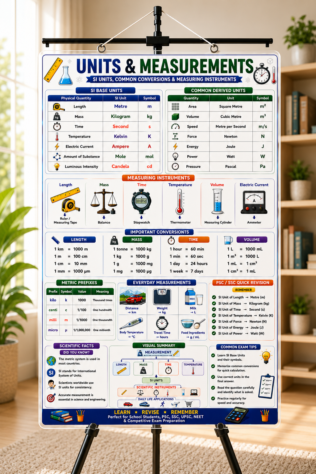 Units & Measurements Educational Poster (A4 Size Laminated)