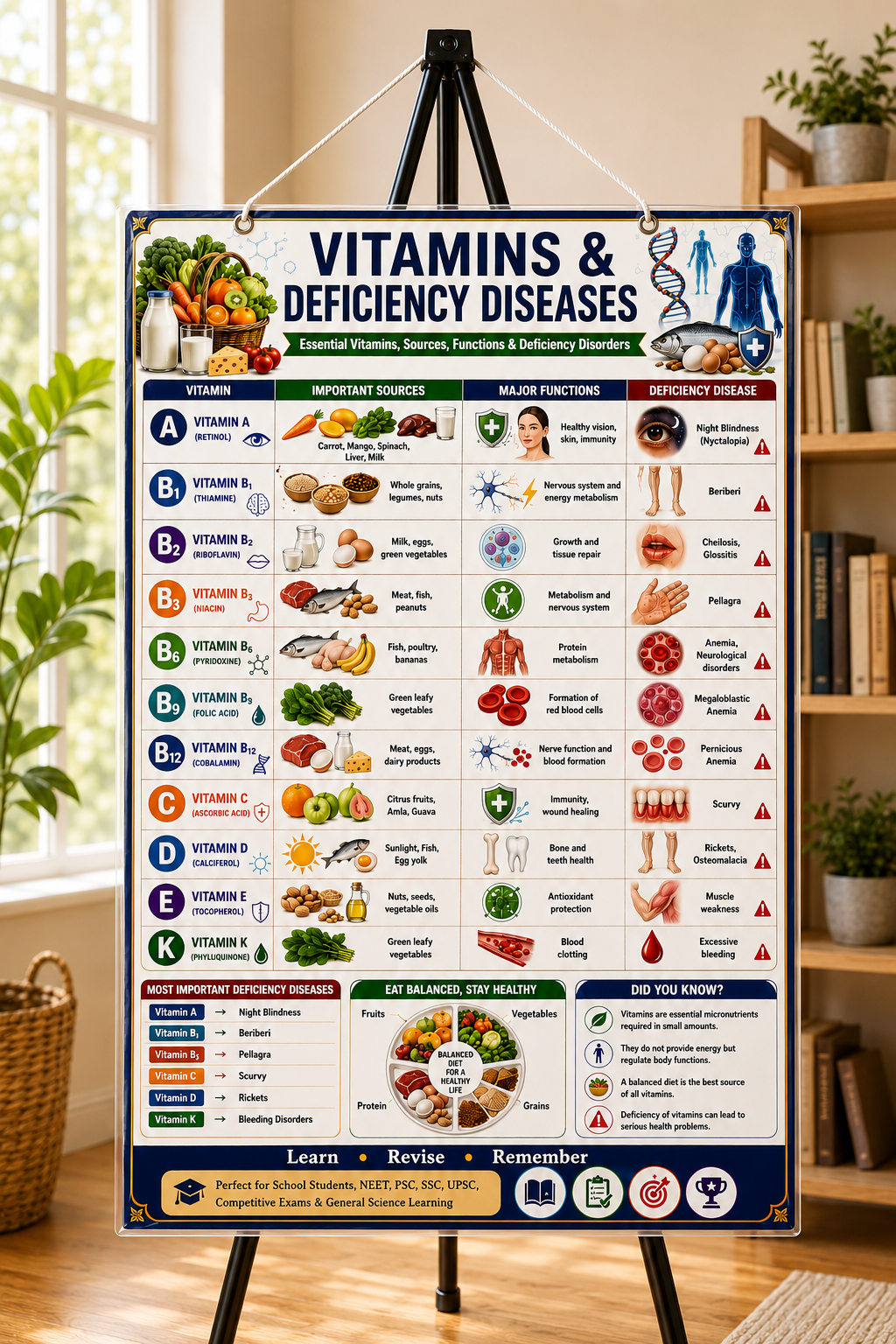 Vitamins & Deficiency Diseases Educational Poster (A4 Size Laminated)