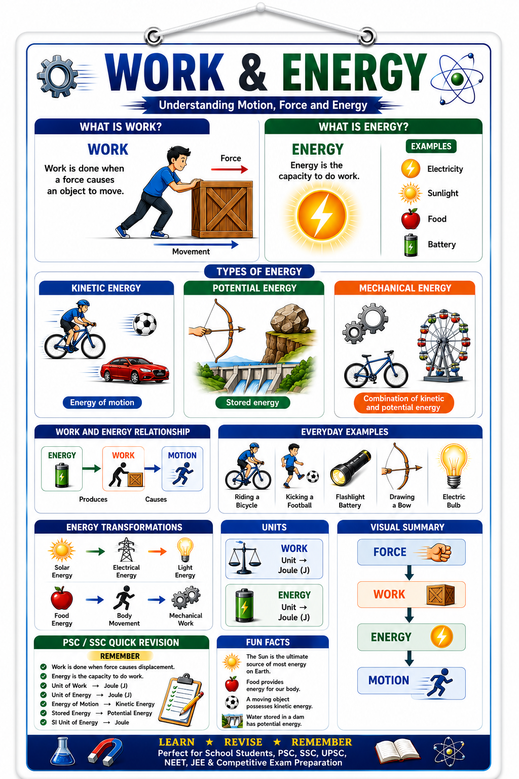 Work & Energy Educational Poster (A4 Size Laminated)